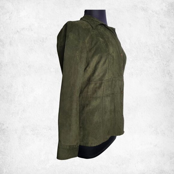 Cato Olive Green Faux Suede Button Front Shirt Jacket Women’s XL - Picture 3 of 6